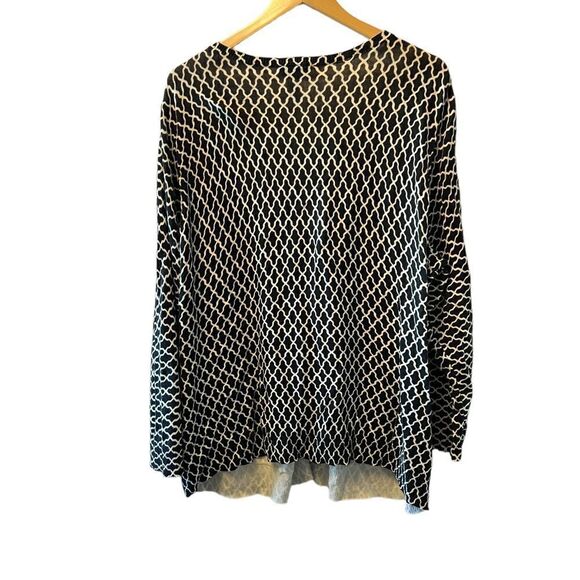 Black & Cream Patterned Button Up Long Sleeve Lightweight Cardigan Sweater 2X - Picture 3 of 6